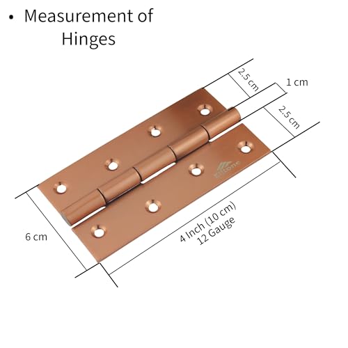 Image of Stainless Steel Window & Door Butt Hinges Kabja for Home /Office /Hotel for Main Door /Wooden Door /Kitchen, SS Welded Heads(12 Piece,Rose Gold, 4 Inch x 12 Gauge /2.5 mm