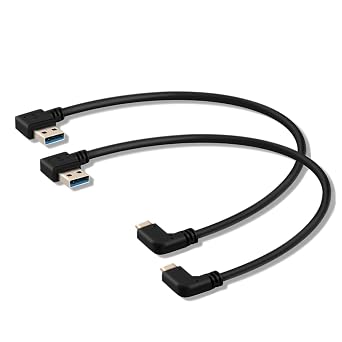 Oxsubor USB C 90 Degree Right Angle Cable Extension USB 3.0 Type c Cable Left Angle Male 25CM,9.8IN2 Pack