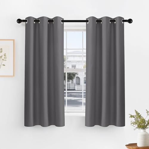PONY DANCE Grey Blackout Curtains - Thermal Insulated Grommet Curtain Panels Room Darkening for...