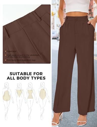 Buauty Women Straight Wide Leg Dress Pants for Women High Waist Office Business Casual Trousers Pants with Pockets 2025 Black Coffee4