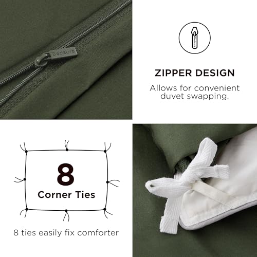 Bedsure Silky Cooling Duvet Cover King Size - Lightweight 100% Rayon Derived from Bamboo Comforter Cover Set for Hot Sleepers, Breathable & Moisture-Wicking Bedding Set, Olive Green