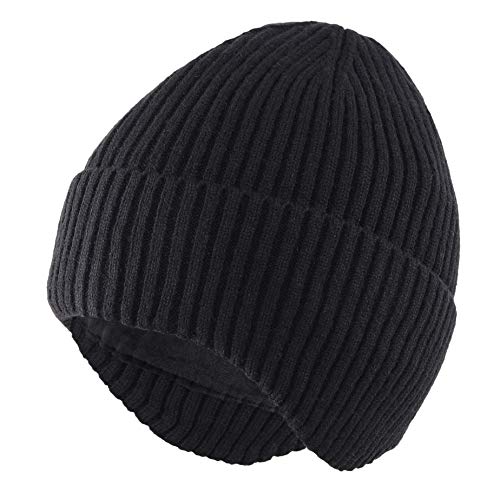 Connectyle Outdoor Men's Earflaps Beanie Hat Fleece Lined Snow Ski Cap Knit Winter Hats Cuffed Watch Cap Black