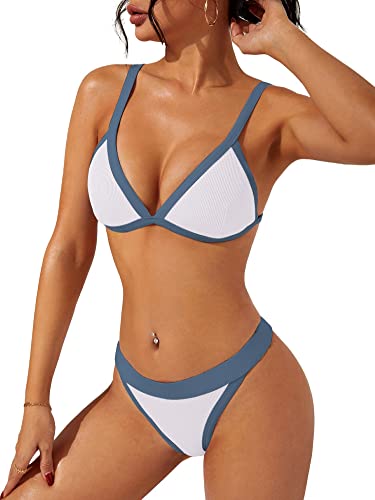 swimall Women's Triangle Bikini Set Sexy Brazilian Sporty Two Piece Swimsuit Cute Bathing Suit - White - Medium