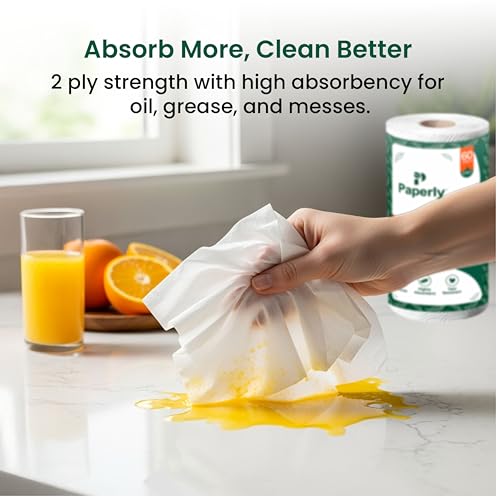 Image of Kitchen Tissue Paper Roll, 2-Ply Kitchen Towels Rolls for Home Hotel Catering Office | High Water & Oil Absorbency 100% Virgin Pulp, 60 Sheets Per Roll (60 Sheets (Pack of 9))