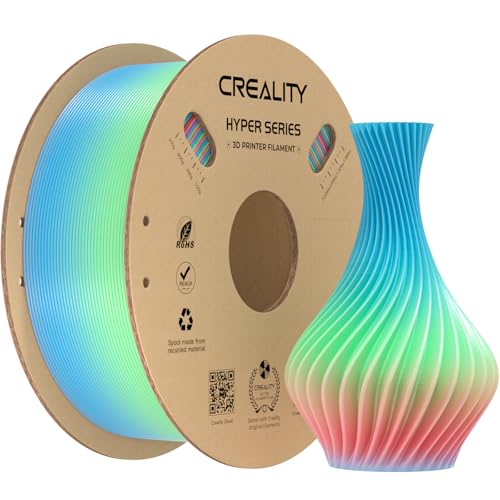 Image of Creality Hyper Rainbow PLA Filament 1.75mm, Multicolor Gradient PLA for High-Speed Printing 30-600mm /s, Smooth Extrusion, Dimensional Accuracy + /- 0.03mm Accuracy(Short Gradient)