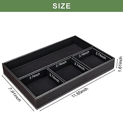 GORESE Faux Leather Valet Tray for Men, Stackable Jewelry Trays Drawer Organizer Tray Nightstand Organizer for Men, EDC Tray for Key, Wallet, Sunglass, Watch, Coin, Phone, Cologne - Black3