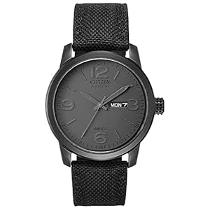 Citizen Men’s Eco-Drive Weekender Garrison Field Watch in Black IP Stainless Steel with Black Nylon strap, Black Dial (Model: BM8475-00F)