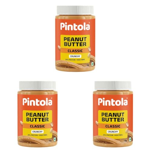 Image of Pintola Classic Peanut Butter Crunchy 1kg - Original American Recipe with High Protein 26g & 7.2g Fiber, Premium Roasted Nuts, Gluten Free, Zero Trans Fat, with MUFA Good Fats, Vit E & B3, Dairy Free