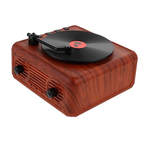 TEHAUX Retro Funklautsprecher Vinyl-Schallplatte Mini Speaker mit kraftvollem Bass Kabellose Verbindung Dekoratives Vintage Design Holzmaserung für Wohn- und Arbeitszimmer