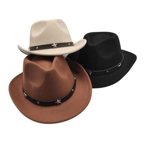 3 Pcs Kids Cowboy Hat Cowgirl Hat for Girl Boys Cowboy Hat with Buckle Belt Wide Brim Fedora Hat Dress Up Costume3
