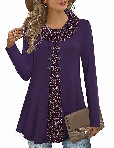 Bebonnie women’s long sleeve cowl neck tunic with buttons