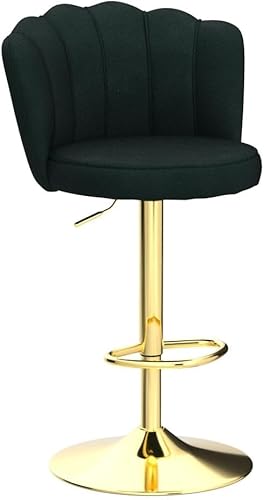 Miniatura 5 de Kmax Taburetes de bar de terciopelo giratorios de altura ajustable con base dorada, reposapiés de cabeza de clavos, respaldo de pétalos para isla de