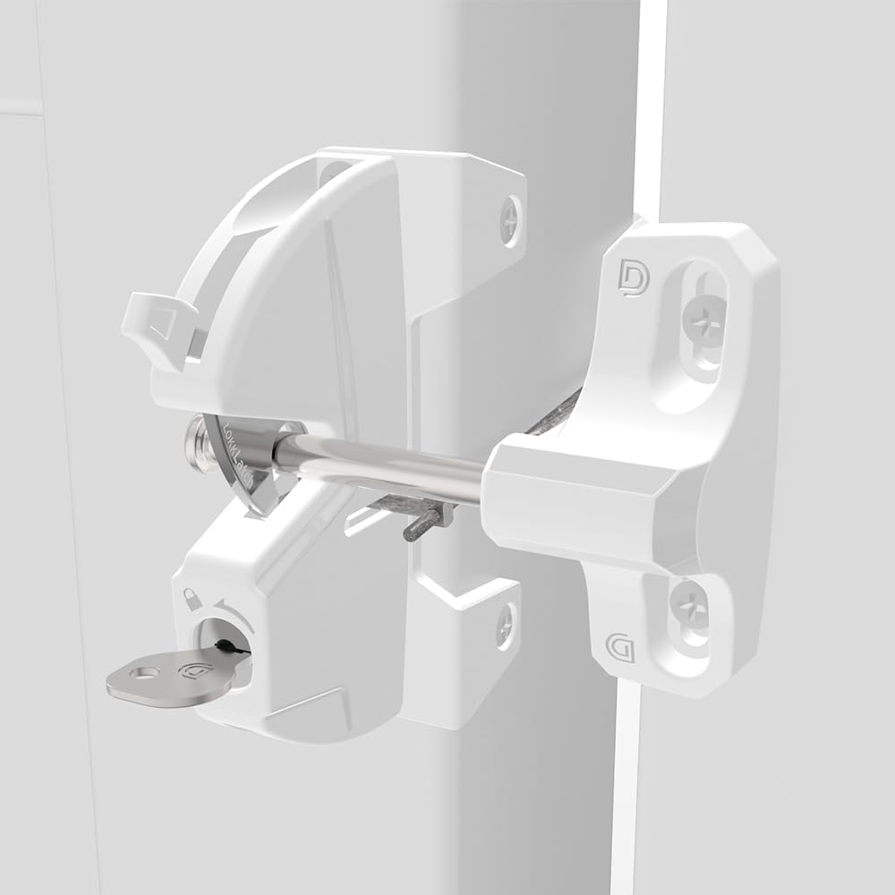 D&D Technologies LL3ABLW LokkLatch Gate Latch with External Access Button, Key Lockable and Operates On Both Sides of The Gate, for Square Frame Post, Metal, Wood, Vinyl Fence Gates, White