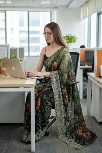 Image of KASHVI SAREES Printed Georgette Saree With Unstitched Blouse Piece -AI OF 1714 1