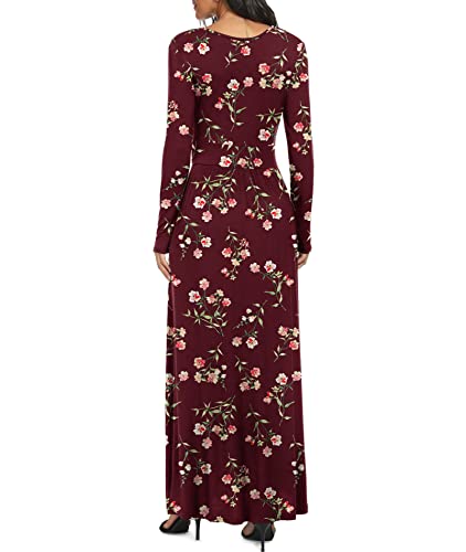 Image of LILBETTER Women Long Sleeve Deep V Neck Loose Plain Long Maxi Casual Dress