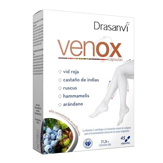 Drasanvi VENOX Ayuda a mejorar la Circulación, Hammamelis, Castaño de InDias y Ruscus, Alta Concentración de Polifenoles, Vid Roja, Arándanos y Grosellero Negro, Reforzado con Vitaminas ,45 cáps