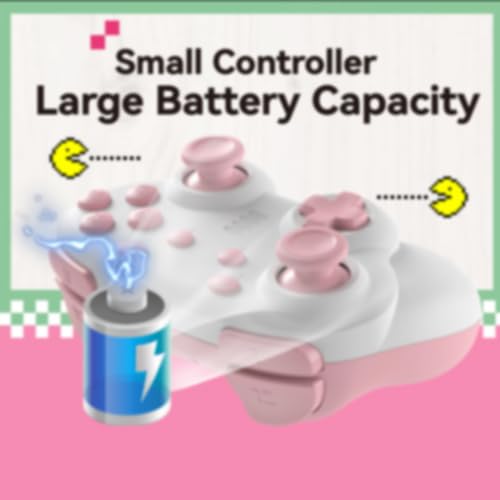 turbX Mini Mate Pro 2.0 Ergonomic Controller for Small Hands (Sakura Pink) – Drift-Free Hall Effect Joysticks, Wireless Bluetooth for Switch, PC, Steam Deck, iOS & Android, Includes Retro Arcade Gift