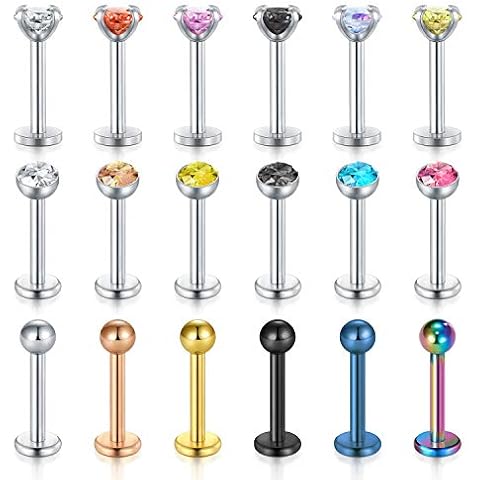 LAURITAMI 18pcs Piercing Labio Barras Aros 16G Cover