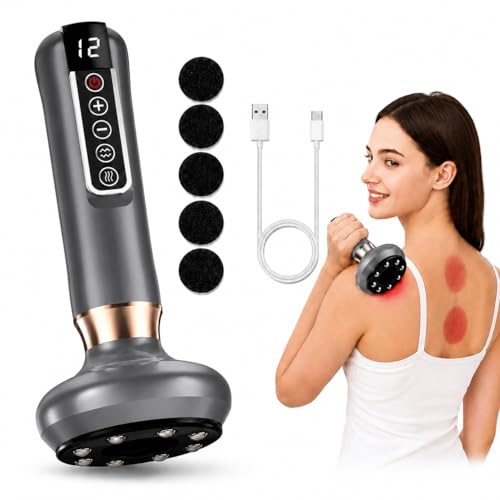 ATAUSD Cellulite Massagegerät Elektrisch Anti Cellulite Massagegerät mit 12 Saugstufen & Wärmefunktion Schröpfgerät Elektrisch Gua Sha Massager für Bauch Taille Rücken Arme & Beine Grau