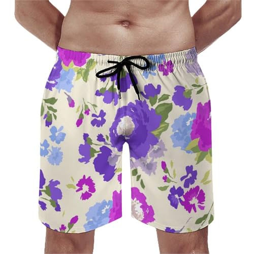 Shorts de bain homme fleurs violettes en taille S avec cordon