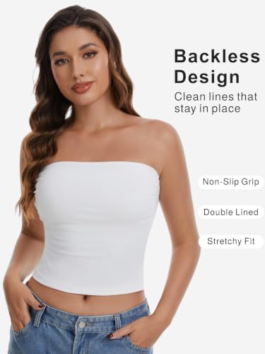 RanZZRan Women's Strapless Tube Top Double Lined Non-Slip Backless Crop Top - image 5