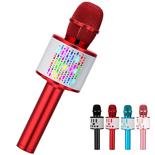 CYY Wireless Karaoke Toy Microphone for 3-12 Year old Kids,Bluetooth Portable Microphone with LED Lights,Birthday or Holiday Gifts for Boys Girls Aged 5-16 or Adults?Red