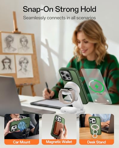Image of UNBREAKcable Magnetic for iPhone 16 Pro Case 6.3-Inch, Compatible with MagSafe, Full Camera Protection, Built-in Magnetic Ring, Drop Protection Shockproof Slim Phone Cover - Dark Green