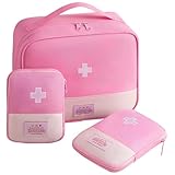 DAJASD 3PCS First Aid Bag Empty, Waterproof Medicine Storage Bag with Compartments, 3 Size Small First Aid Pouch Bag, Portable Medical Organizer Bag for Travel Home Camping Hiking Outdoor Indoor-Pink