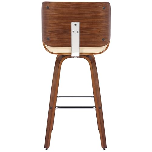 Armen Living Tyler 30" Bar Height Swivel Cream Faux Leather And Walnut Wood Bar Stool #TOP2