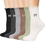 Mcool Mary Women's Ruffle Socks, Casual Ankle Embroidered Breathable Knit Cotton Cute Crew Sock 6 Pack