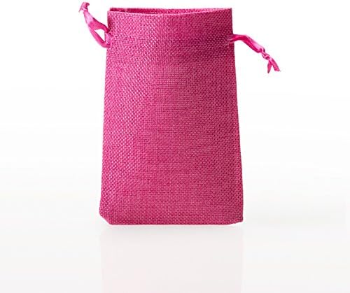 Amaze Creations New Lovely Pink Gift Bags with Pink Satin Drawstring and Cotton Lining - Value Pack of 12, 4" X 6" Reusable Linen Pouches - Perfect for Birthday Parties, Wedding, and Other