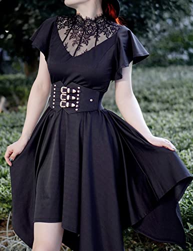 Womens Dress Midi Length Medieval Goth Punk Costumes Dresses Black Xxl #TOP5