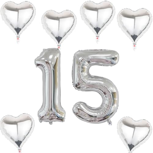 Ballon gonflable XXL 15 ans - Ballon gonflable chiffre 15 - Argenté - Ballon gonflable chiffre 15 - Numéro 15 - Ballon gonflable argenté -