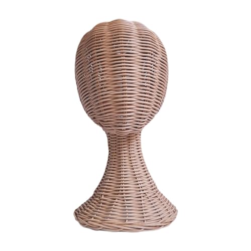 Soporte de cabeza de maniquí para peluca, estante de exhibición de ratán para sombrero y cascos