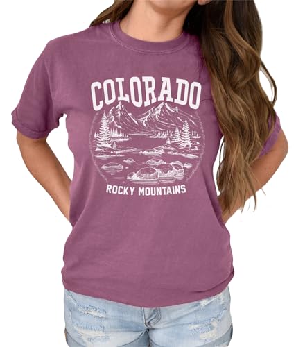 NACRE APPAREL Colorado Shirt Rocky Mountains Hiking Colorado State Western USA T-Shirt Casual Women Shirt -00471-40 Berry, Large