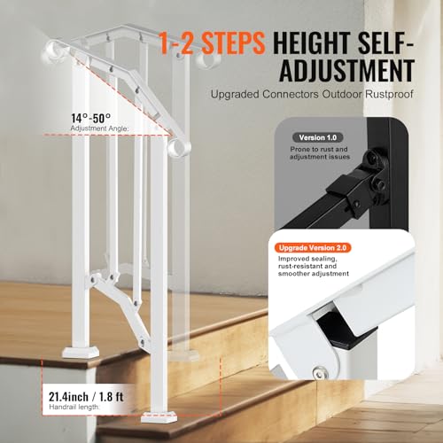 VEVOR Handrails for Outdoor Steps, 1-2 Step Stair Hand Rail Kit, Transitional Carbon Steel Railings with Installation Kit, Stair Rails for Seniors, Concrete Steps & Porch & Deck, White Retro Arch by VEVOR - Image 3