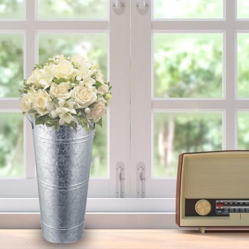Voittozege 6 Pack Galvanized Metal Vases 9 Inch Flower Buckets Bulk Farmhouse French Flowers Bucket Metal Bucket Decor For Home Decor And Wedding Table Centerpiece Decorations (Silver)… thumb #4