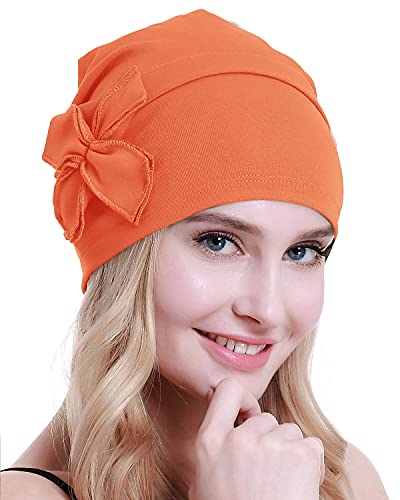 osvyo Bonnet turban en coton pour femme, cancer, patient, perte de cheveux, Coton orange rouge, taille unique Cover