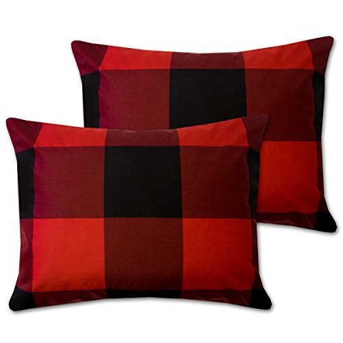 7 Piece Comforter Set Bag Solid Color All Season Soft Down Alternative Blanket & Luxurious Microfiber Bed Sheets, Full, Buffalo Plaid Burgundy/Black