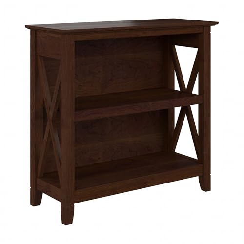 Bush Furniture Key West Small 2 Shelf Bookcase in Bing Cherry, Compact Home Organizer, Vertical Storage Solution, Bookshelf for Office or Living Room