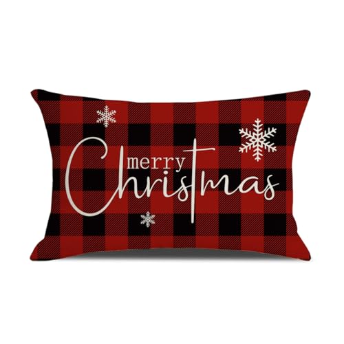 MAZSHTTD Christmas Pillow Covers 12 x 20 Inch Red Black Buffalo Check Merry Christmas Snow Throw Pillow Covers Winter Xmas Winter Holiday Decorative Pillow Covers Cushion Cases for Sofa Couch