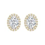 Houston Diamond District 1 to 6 Carat IGI CERTIFIED LAB GROWN Round Halo Diamond Earrings for Women Push Back IDEAL CUT (D-E Color VS1-VS2 Clarity) 14K Yellow Gold 3 Carat Oval Shape
