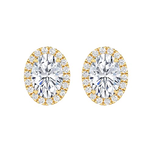 Houston Diamond District 1 to 6 Carat IGI CERTIFIED LAB GROWN Round Halo Diamond Earrings for Women Push Back IDEAL CUT (D-E Color VS1-VS2 Clarity) 14K Yellow Gold 3 Carat Oval Shape