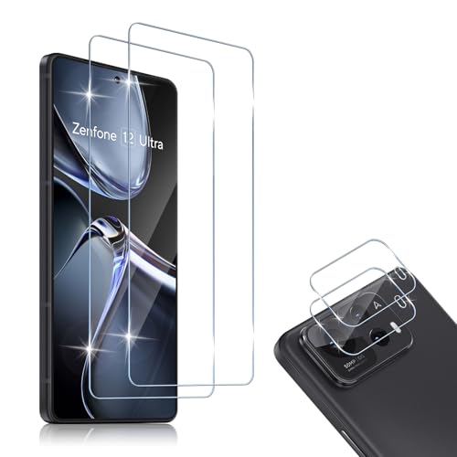 💎【Modello Compatibile】: 2 x Vetro Temperato & 2 x Pellicola Fotocamera. Progettato specificamente per essere compatibile con ASUS Zenfone 12 Ultra, può fornire la massima protezione per l'obiettivo e lo schermo del telefono senza influire sull'uso della custodia del telefono.