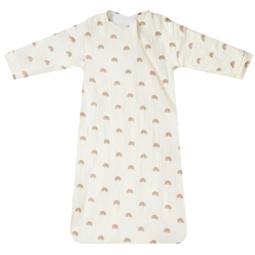 Dormlony Muslin cotton Baby Long Sleeve Sleeping Bag,Unisex Sleep Sack with 2- Way Zipper for Easy Diaper Changes 1.0TOG,(6-18 Months,Rainbow)