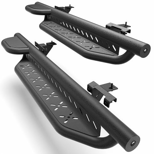 LONGSUN Running Boards Side Steps Raised Step Compatible with 2019-2025 Jeep Wrangler JL (2 Doors Only, 2 Stairs Side Step Rails Coated Black Carbon Steel Nerf Bars