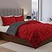 Elegance Linen Silky Soft Goose Down Alternative Reversible 3-Piece Comforter Set, Full/Queen, Red/Gray
