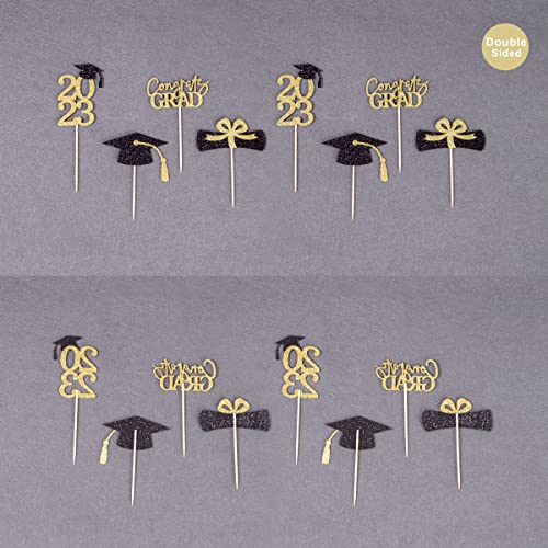 Gexolenu 24 Pcs Gold Class Of 2023 Graduation Cupcake Toppers Double-Sided Glitter Grad Cap Cake Toppers For Graduation Party Supplies 2023 Graduate Party Cake Picks Graduation Decorations, Set Of 6 #TOP4