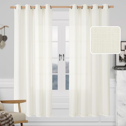 Image of LAMIT Living Room Linen Curtains 72 inch Length, Grommet Ivory Thick Linen Textured Privacy Drapes Light Filtering Sheer Curtains for Farmhouse, Set of 2 Panels (52 x 72 Inch, Cream White)