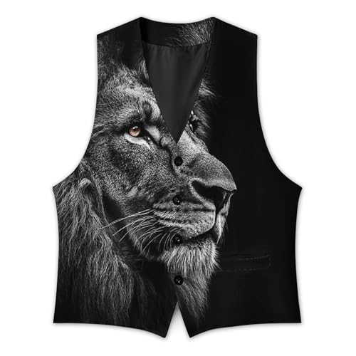 Close Up of A Lions Head Men's Suit Vest Slim Fit V-Ncek Waistcoat Business Casual Vest3